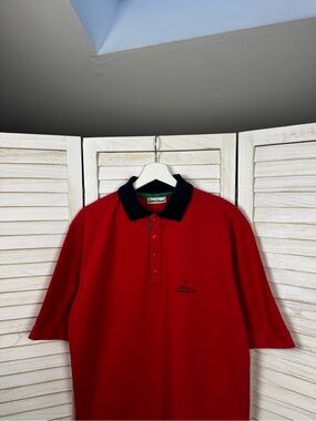 Carlo Colucci Vintage Red Polo Shirt Embroidered Logo Navy Collar